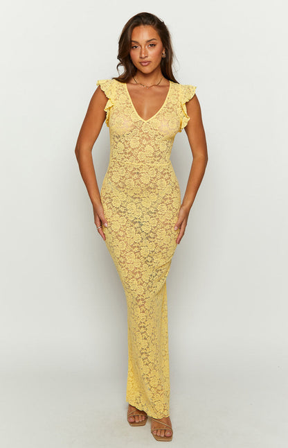 Blake Yellow Lace Maxi Dress