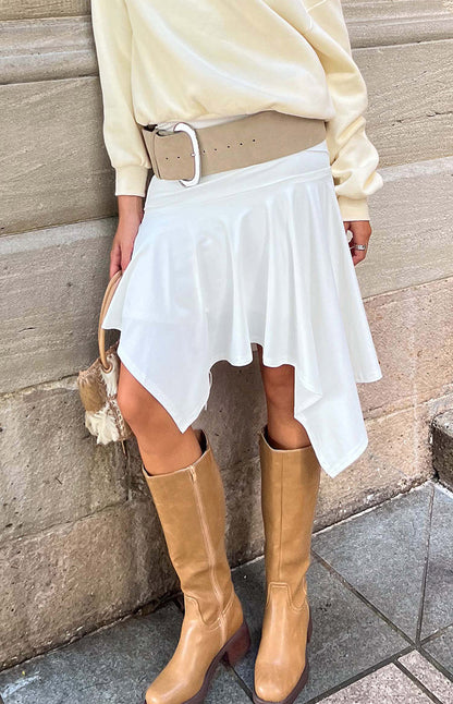 Brighton White Asymmetrical Midi Skirt