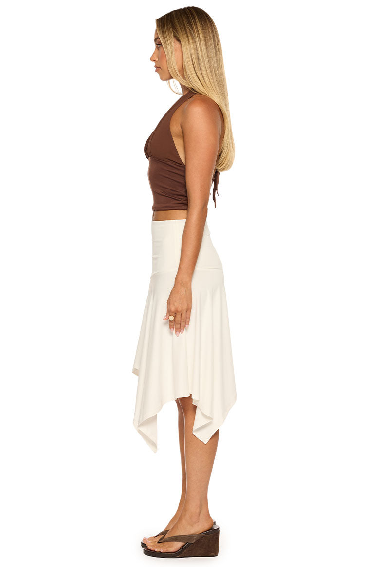 Brighton White Asymmetrical Midi Skirt