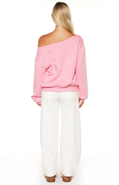 Buffie Pink Wash Off Shoulder Sweater