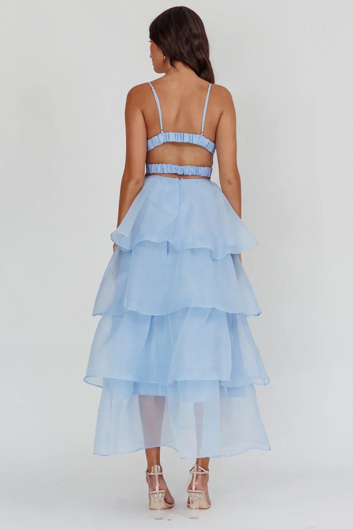 Made For You Tiered Ruffle Midi Dress Blue