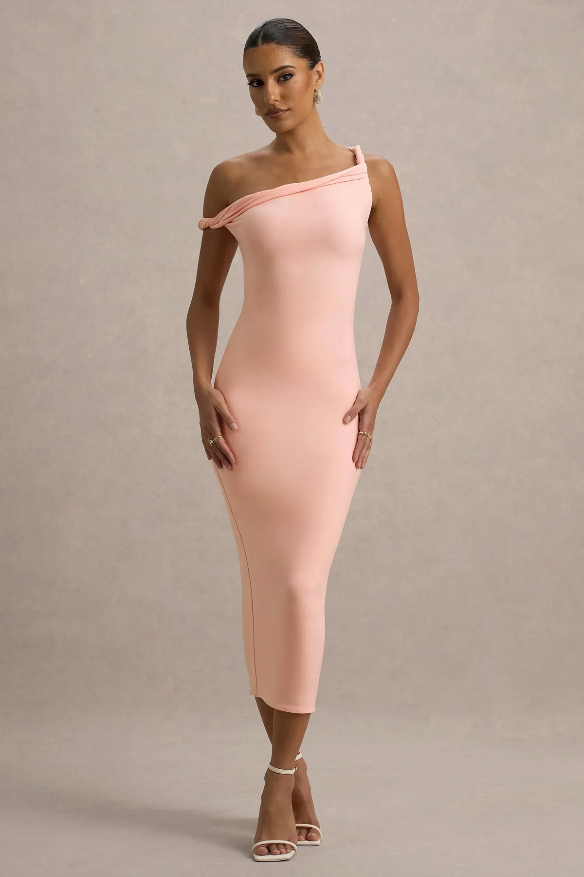 Salome | Pink Twisted Asymmetric Midi Dress