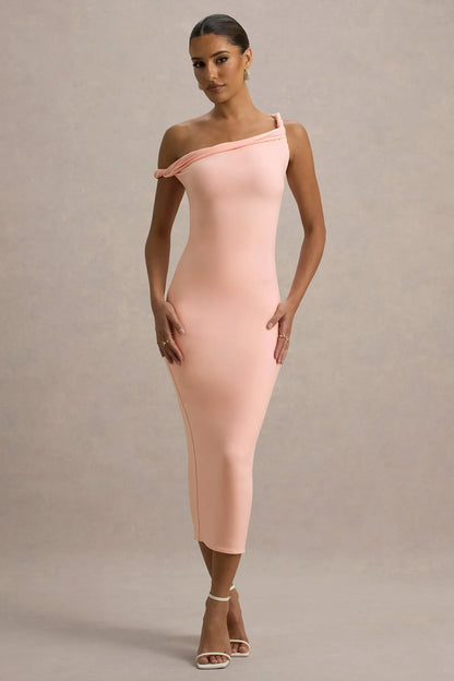Salome | Pink Twisted Asymmetric Midi Dress