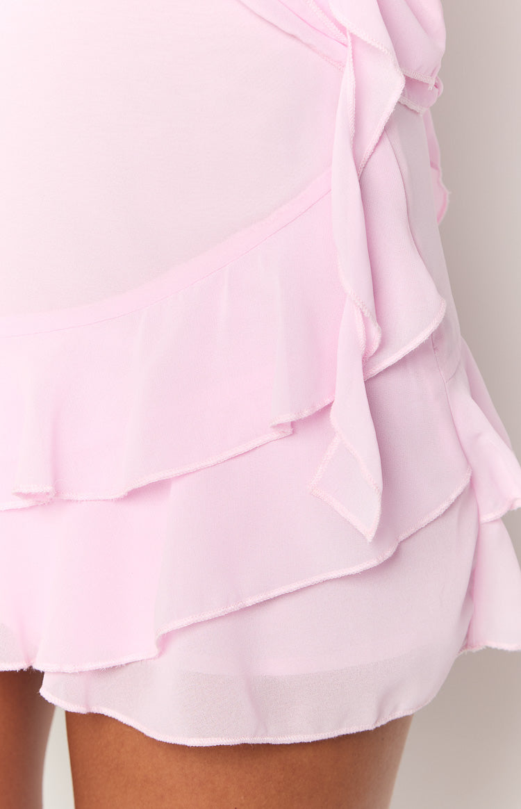 Caspian Pink Chiffon Mini Skirt