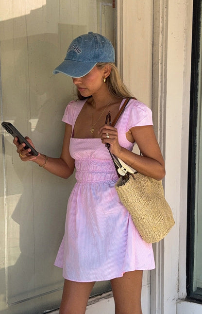 Clairo Light Pink Stripe Cap Sleeve Mini Dress