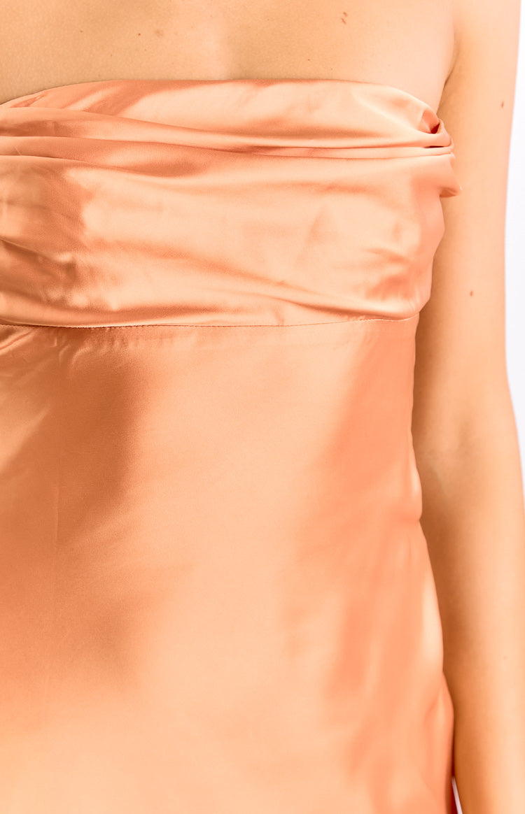 Claudie Orange Strapless Satin Mini Dress