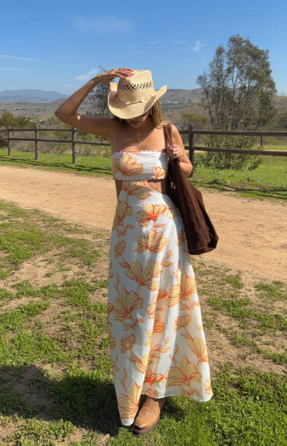 Coen Orange Floral Strapless Maxi Dress