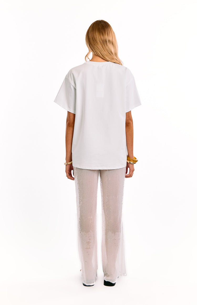 Cordelia White Sequin Wide Leg Pants