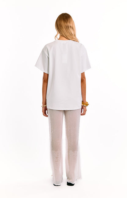 Cordelia White Sequin Wide Leg Pants