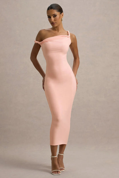 Salome | Pink Twisted Asymmetric Midi Dress