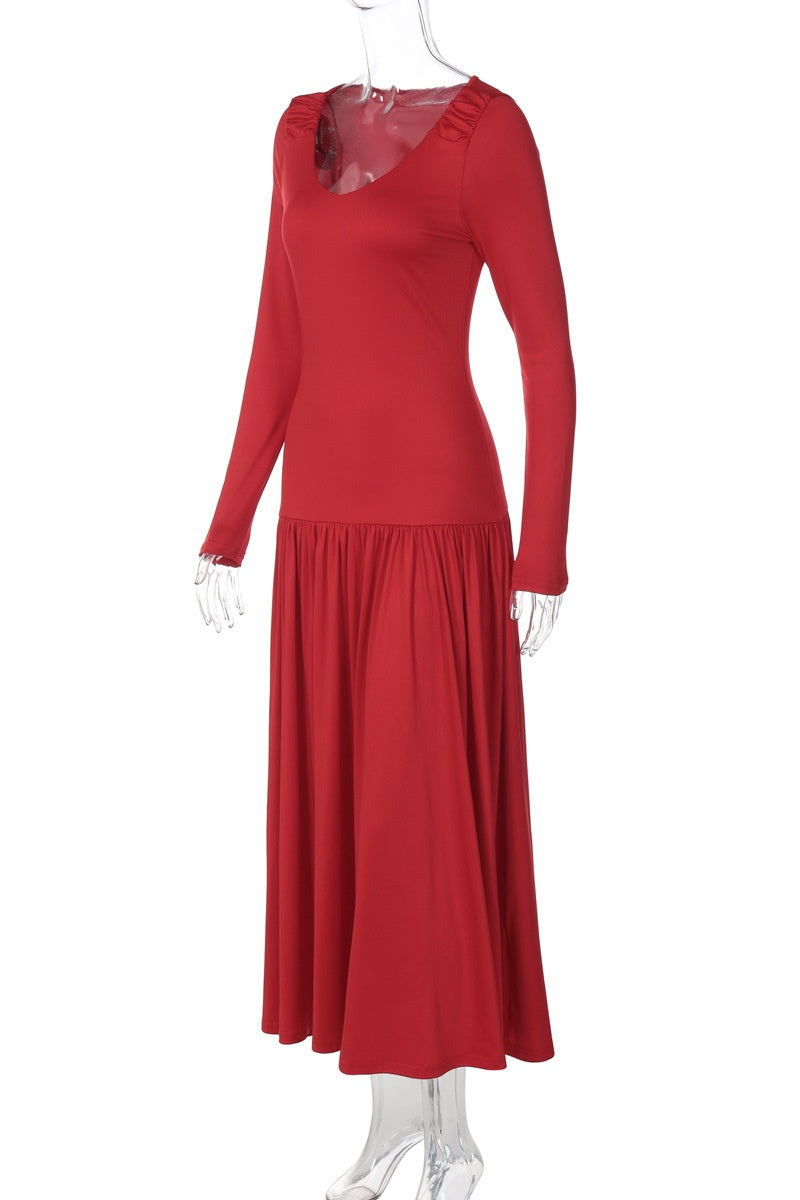 Long Sleeves Red Long Dress