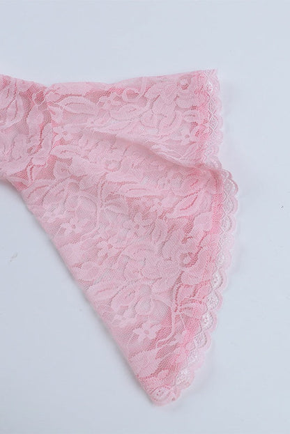 Long Sleeves Pink Lace Short Dress