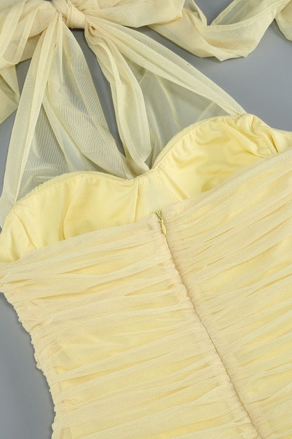 Halter Yellow Mesh Mermaid Dress