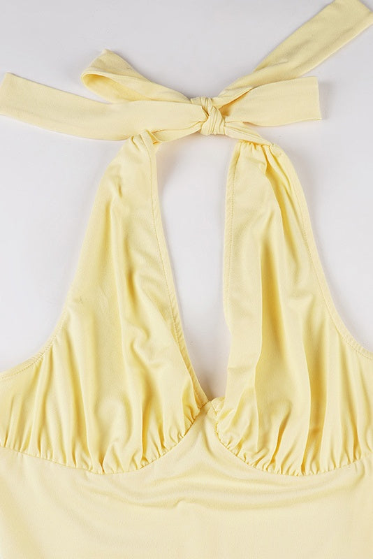 Halter Yellow A-line Short Bubble Dress