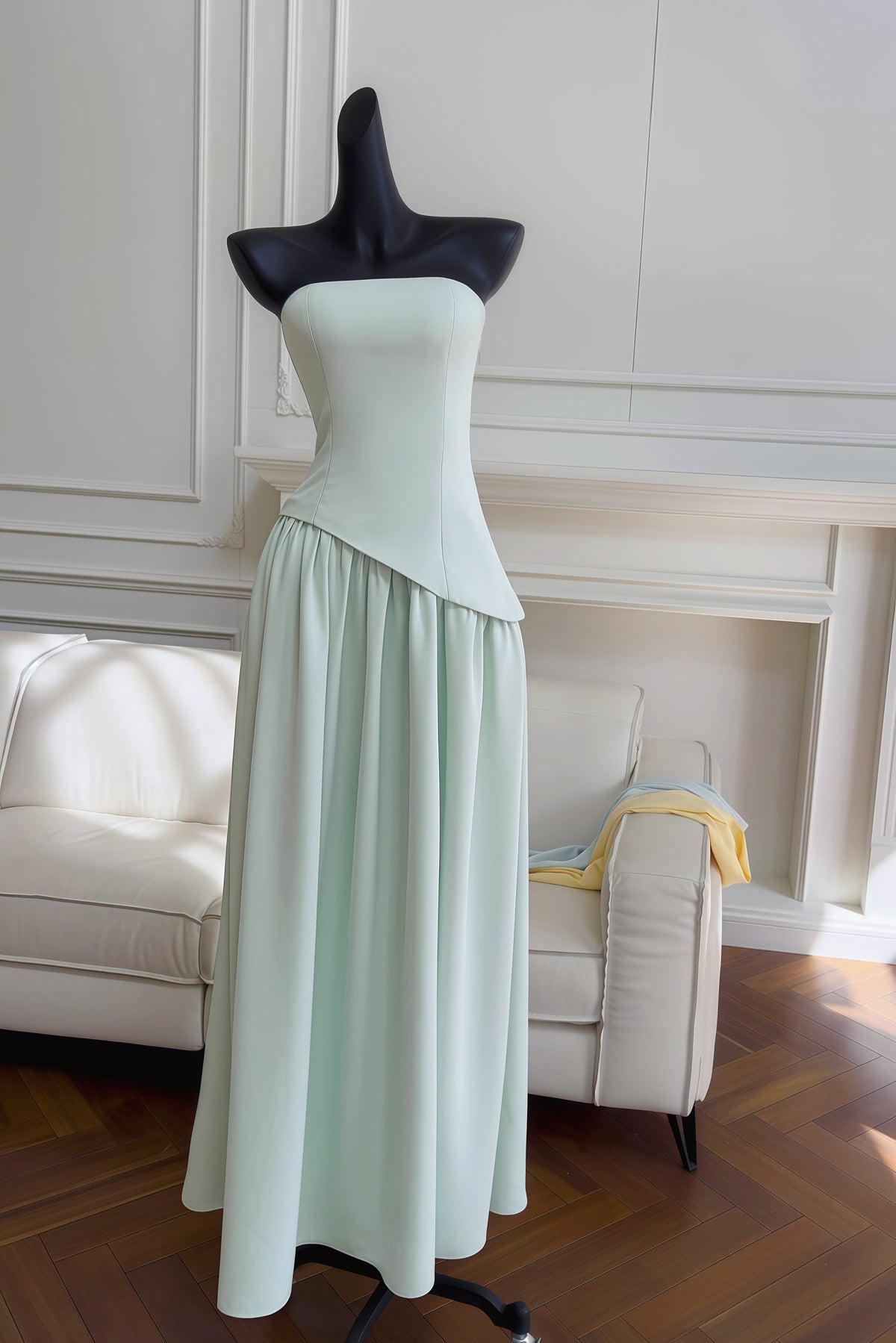 Mint Green Halter Tie Strapless Long Dress