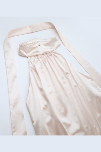 High Neck Apricot Halter Fitted Long Dress