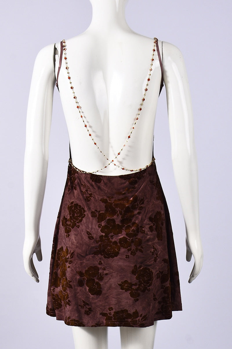 Maroon Floral Cowl Neck Short Dress
