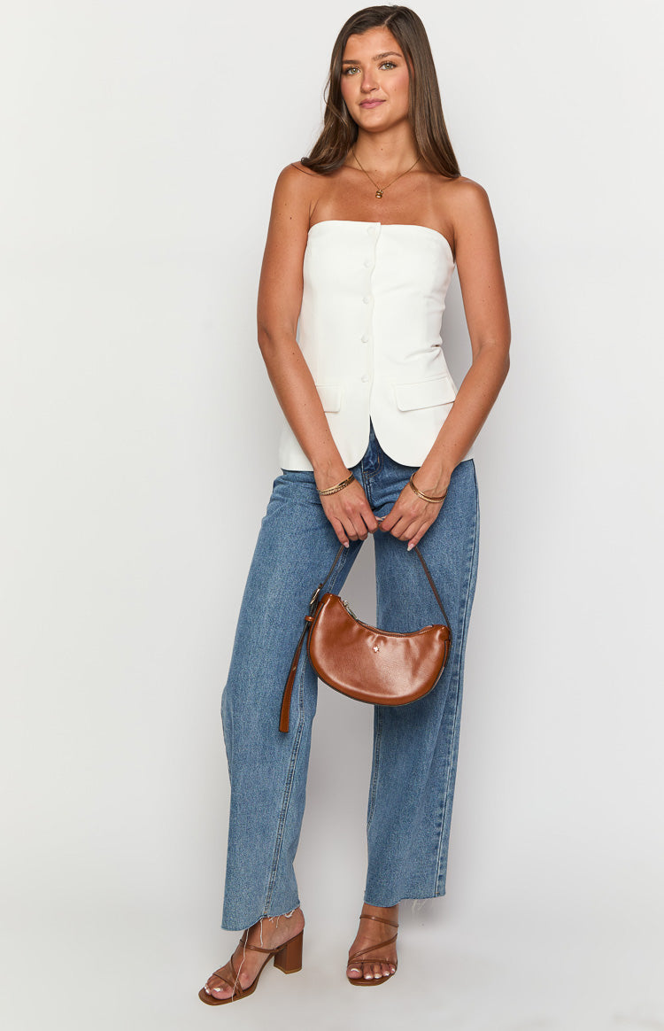 Dien White Strapless Button Up Top