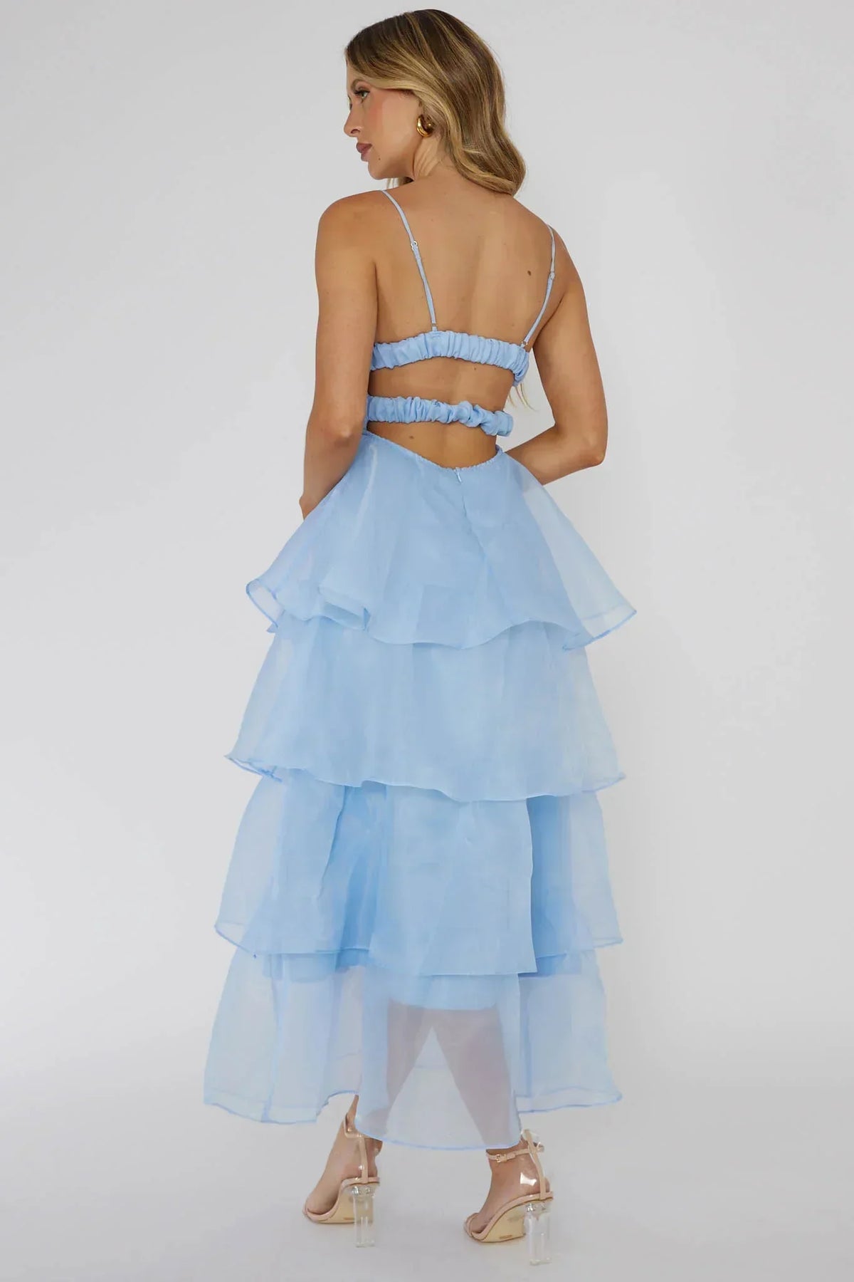 Made For You Tiered Ruffle Midi Dress Blue