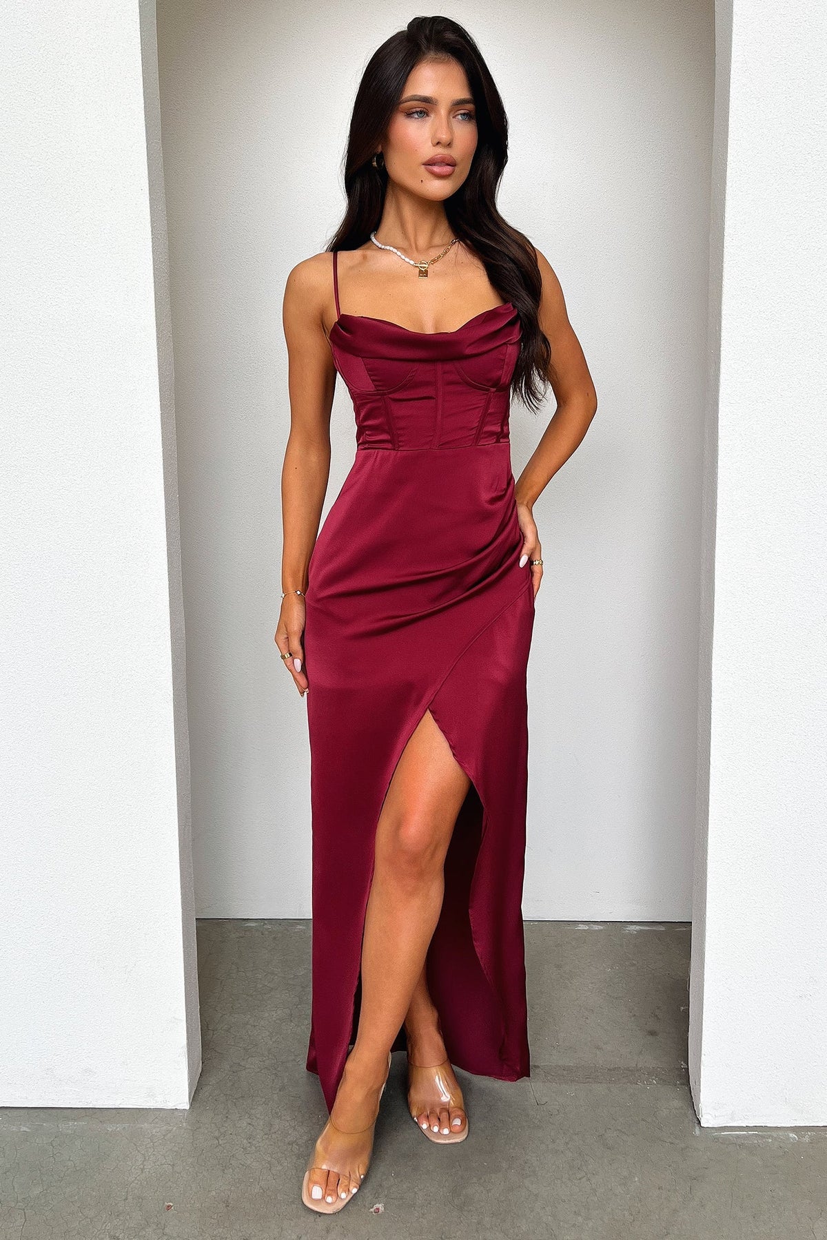 Aiana Satin Maxi Dress - Burgundy