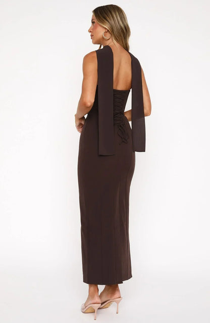 Raining Hearts Strapless Maxi Dress Chocolate
