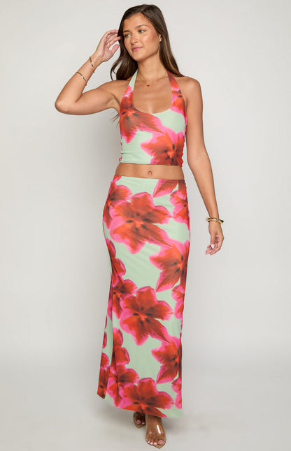 Elsa Green Floral Maxi Skirt