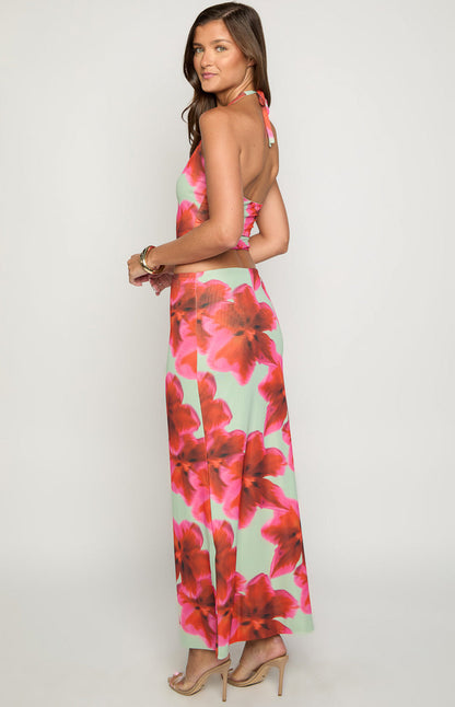 Elsa Green Floral Maxi Skirt