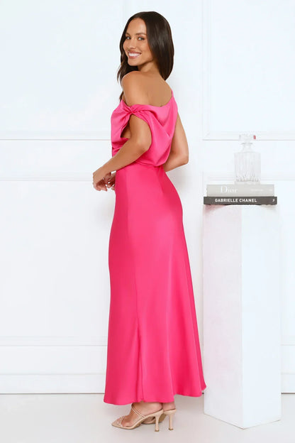 Late Night Luxe Off Shoulder Satin Maxi Dress