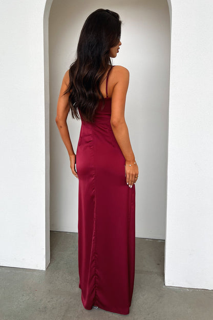Aiana Satin Maxi Dress - Burgundy
