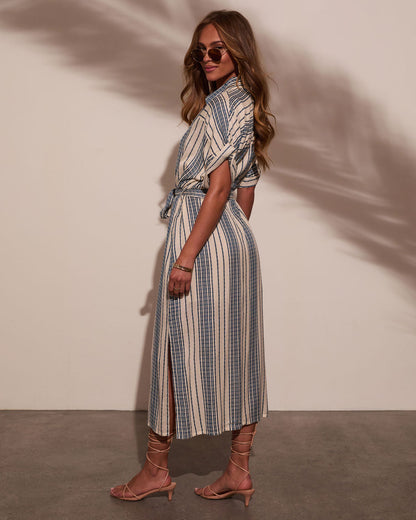 Falling Sun Striped Midi Shirt Dress