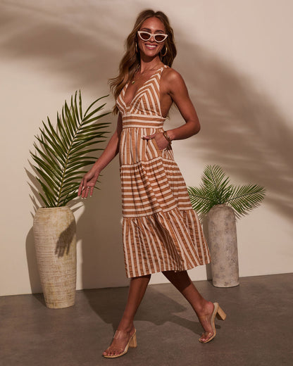 Elly Striped V Neck Midi Dress