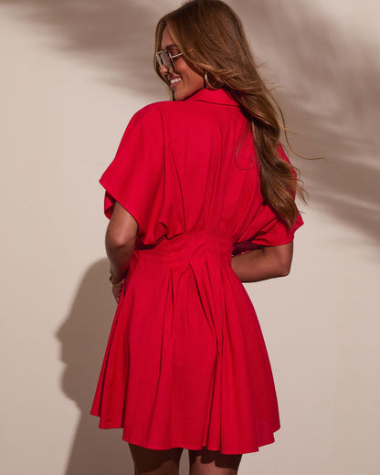 Stacie Pleated Mini Shirt Dress