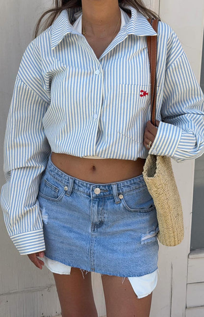Found Love Light Wash Denim Low Rise Mini Skirt