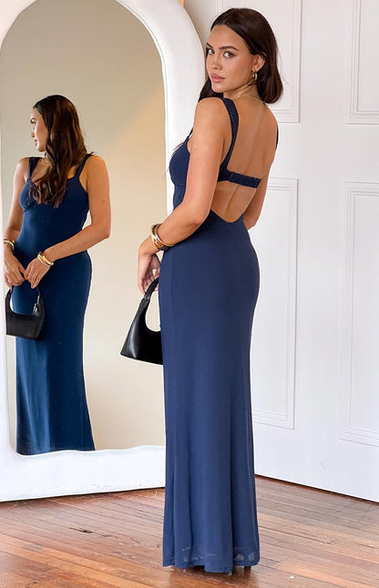 Gabriella Navy Mesh Maxi Dress