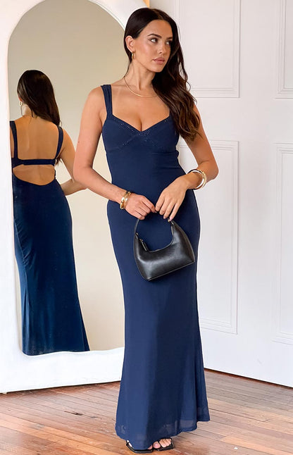 Gabriella Navy Mesh Maxi Dress