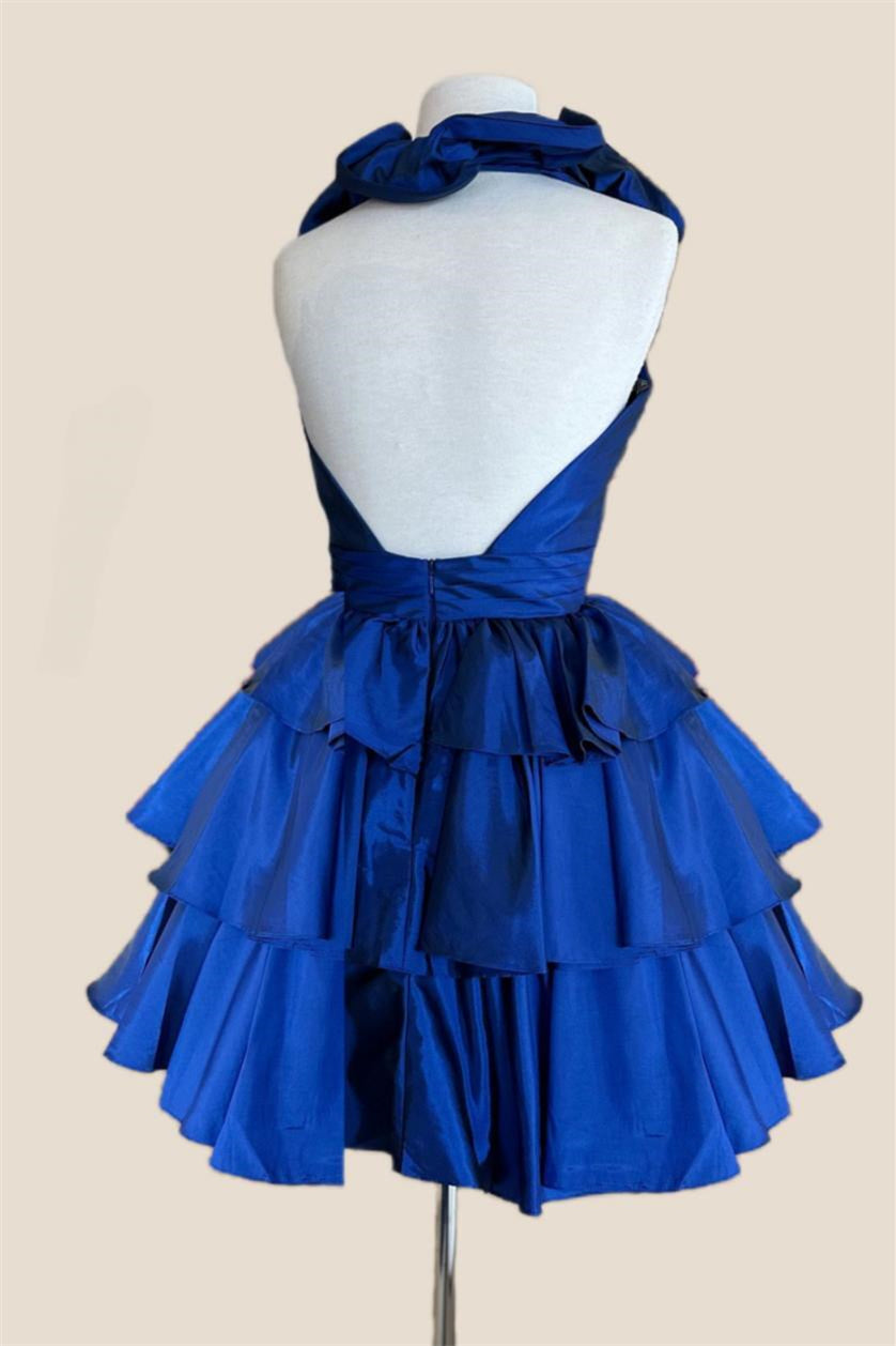 Halter Sage Green Ruffle Tiered Short Dress