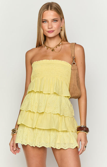 Hannah Yellow Strapless Mini Dress