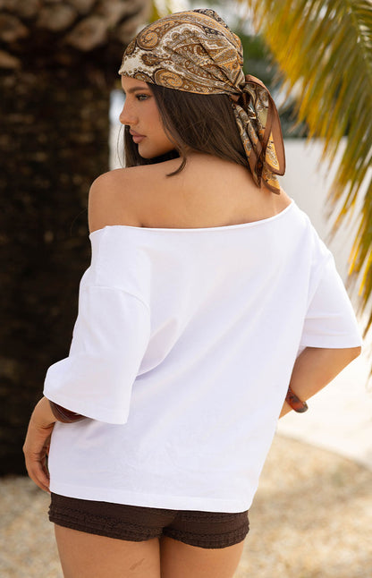 Henrie White Off Shoulder Boxy Tee