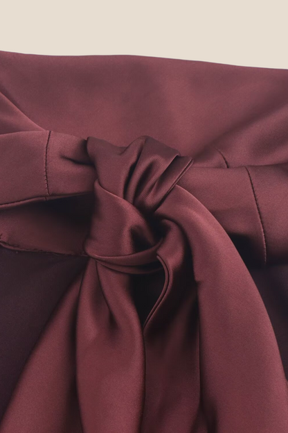 High Neck Burgundy Open Back Long Dress