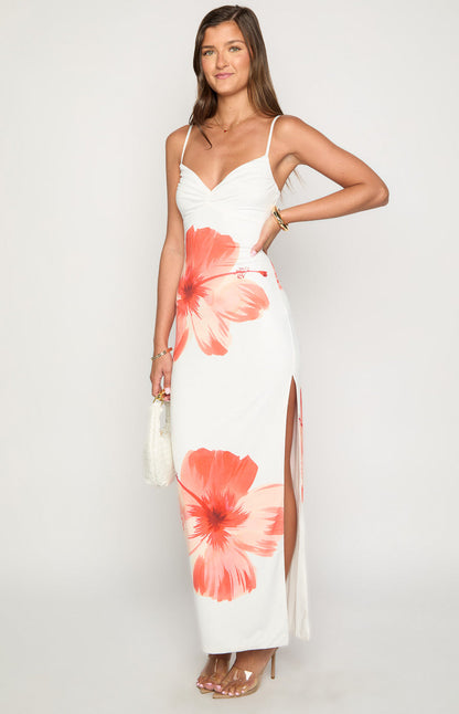 Honey White Floral Jersey Maxi Dress