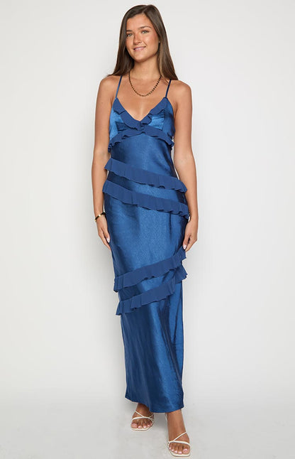 Inara Navy Ruffle Maxi Dress