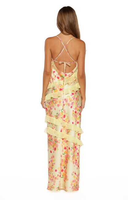 Inara Yellow Bloom Ruffle Maxi Dress