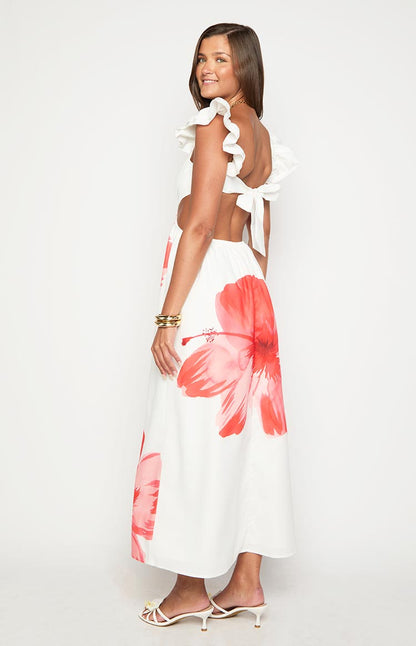 Kaden White Floral Print Maxi Dress