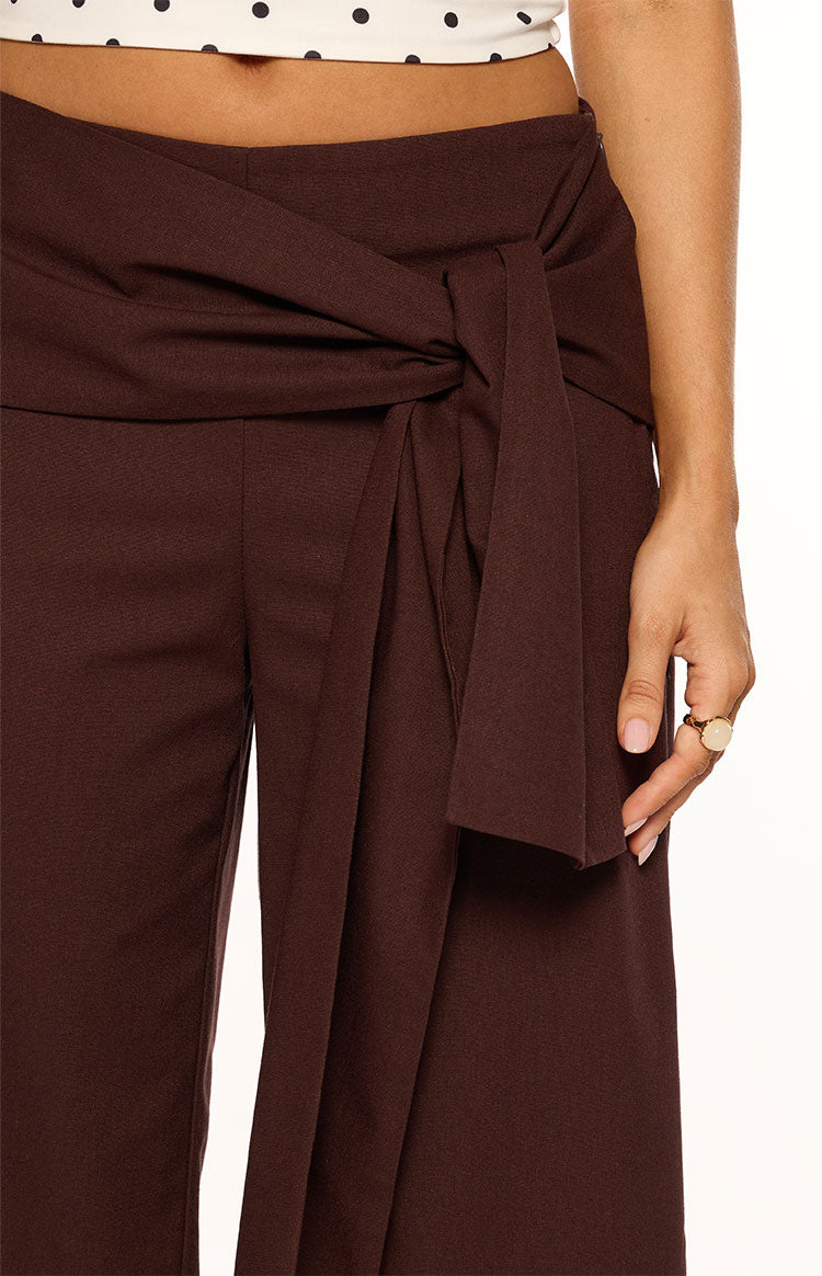 Kady Brown Linen Tie Wide Leg Pants