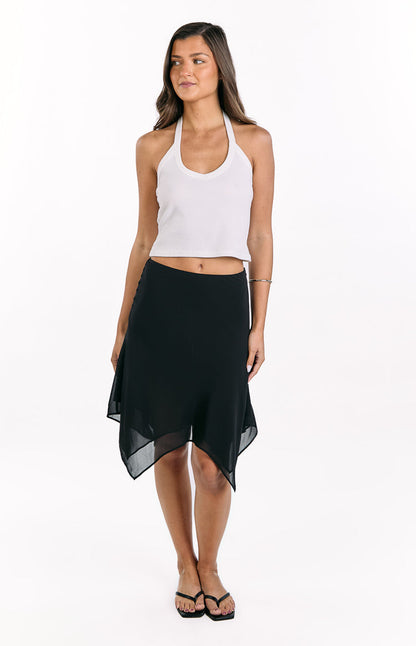 Kaye Black Hanky Hem Midi Skirt