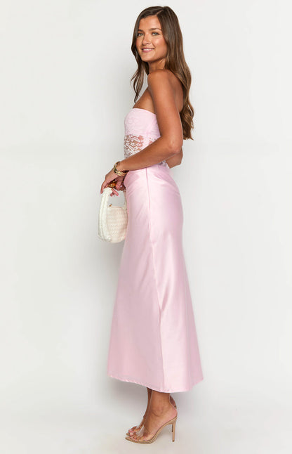 Kevin Pink Lace Maxi Dress