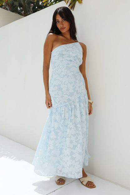 Fully Focused One Shoulder Maxi Dress Blue