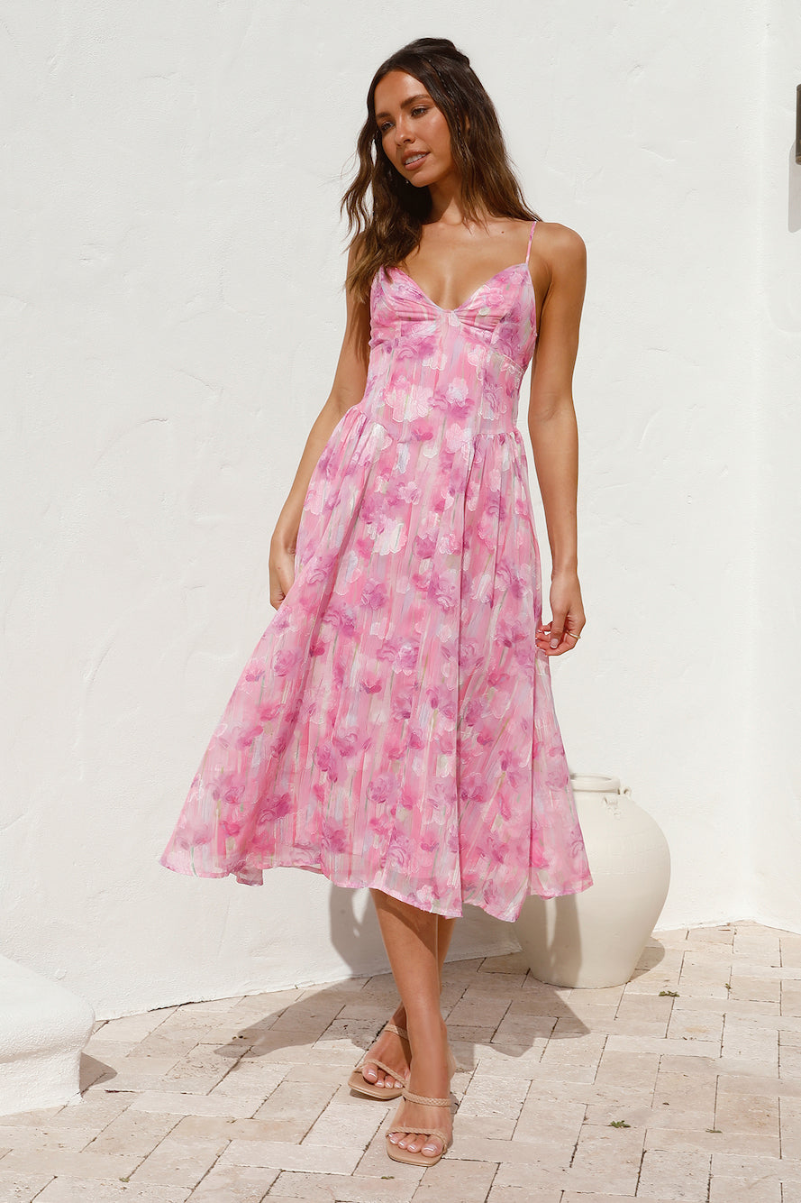 Fairytale Daydreams Midi Dress Pink