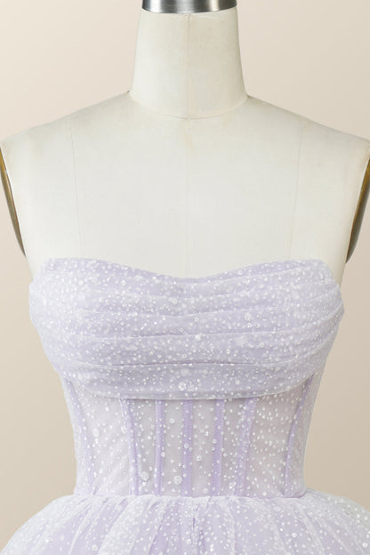 Lavender Strapless Cowl Neck Short A-line Princess Dress