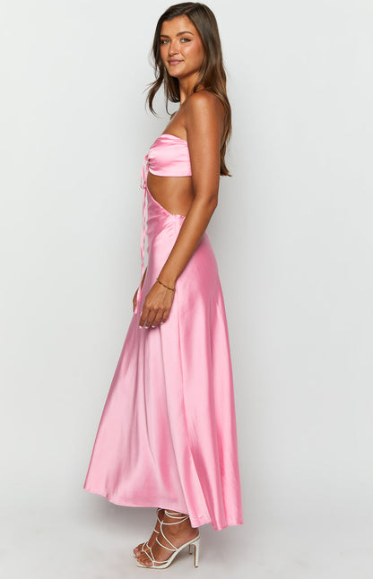 Lili Pink Satin Strapless Maxi Dress